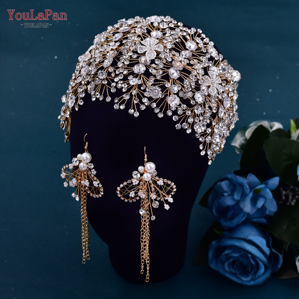 YouLaPan, diadema para la frente de la novia, tocados brillantes con diamantes de imitación para boda, mujer, de graduación, accesorios de joyería para la cabeza HP599: COLOR ORO ROSADO