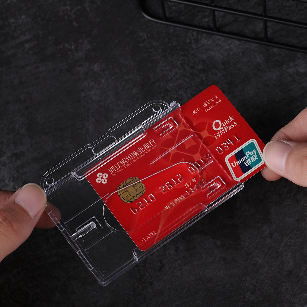 Double Sided Multi-use Hard Plastic Badge Work ID Card Holder Protector Cover Case ID Card Holder Name Card Office School