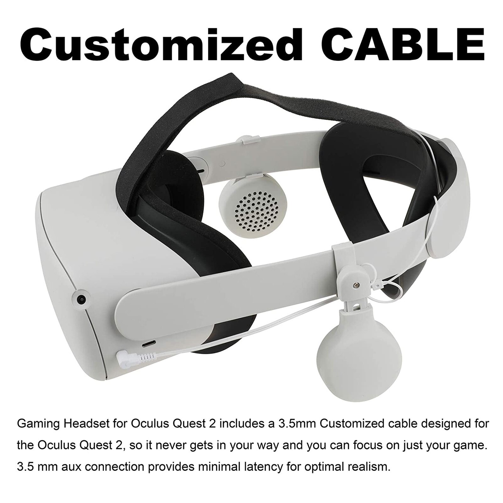 Adjustable Wired Gaming Headphones For Oculus Quest 2 VR, Stereo Headset Virtual Reality Accessories Installed On Elite Strap