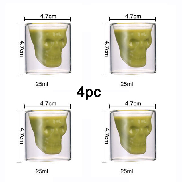 Vodka-shot glas whisky kristall kopp bar vin öl kopp dödskalle huvud transparent drinkware bar dubbelvägg karaff värmebeständig: S -25ml-4 st