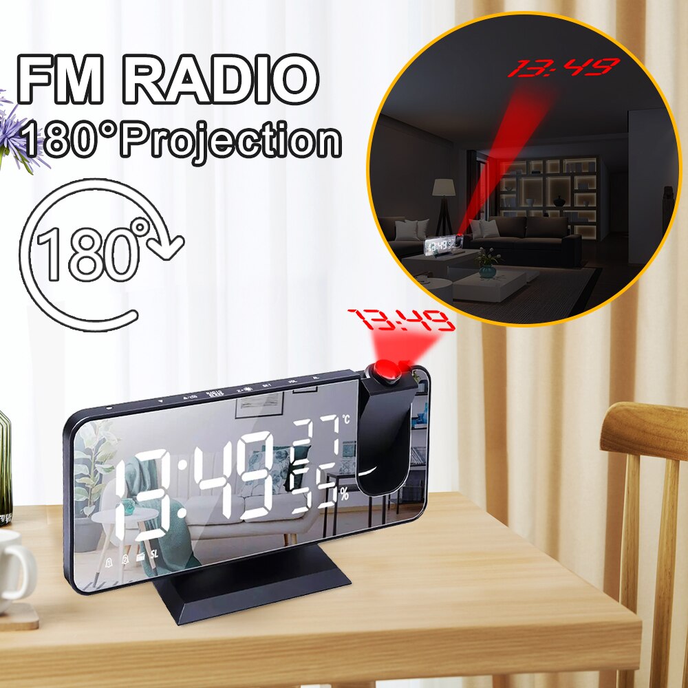 180° LED Projection Digital Alarm Clock for Bedroom Ceiling with USB Phone Charging Dimmer DST Snooze Function for Heavy Sleeper