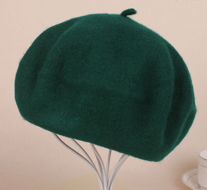 Jahrgang Frauen Mädchen Einfache Baskenmütze Französisch Warme Wolle Winter Mütze Hütte Kappe schlicht Baskenmütze Hüte Einfarbig Elegante Dame Winter kappen: dunkel Grün
