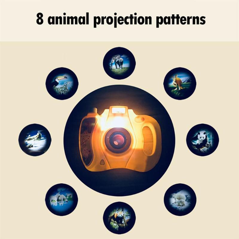 Tecknad simulering åtta ljusmönster projektion kamera projektion barn pedagogiska leksaker för barn slumpmässig färg