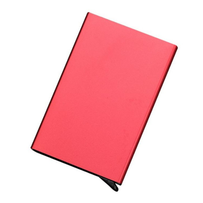 Porta tarjetas de crédito y carné de identidad antirrobo, billeteras finas de aluminio y Metal con bolsillo, caja de tarjetas de crédito para hombre y mujer, caja automática: Rojo