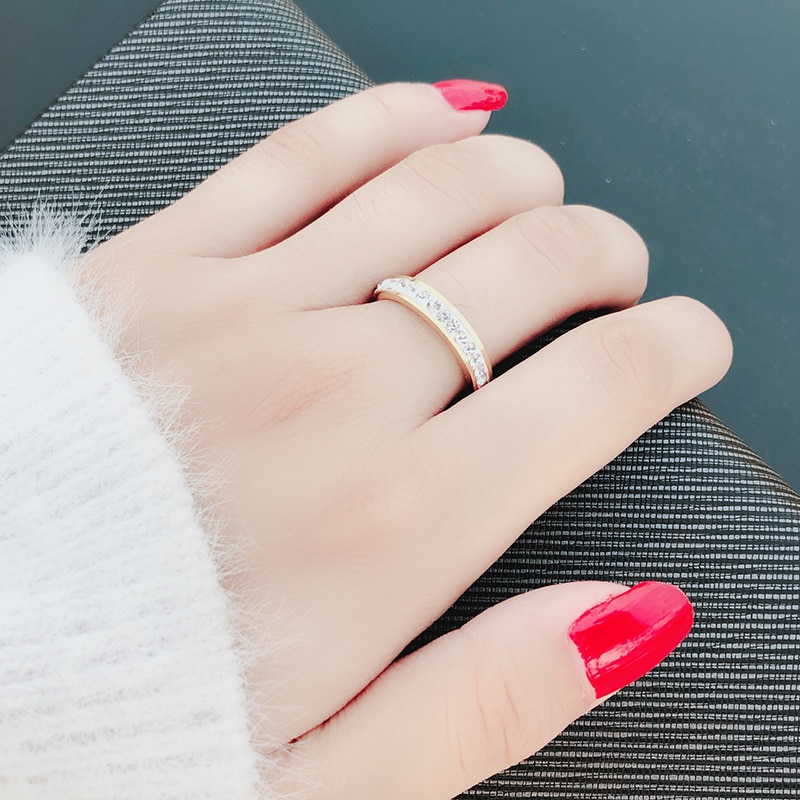 DOTIFI 316L Stainless Steel Rings For Women Gold Color Crystal Engagement Wedding Ring Jewelry