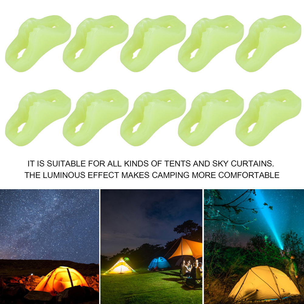 10/20 pces plástico acampamento ao ar livre fluorescente luminosa toldo tenda corda fivela dossel antiderrapante triângulo aperto gancho fivelas