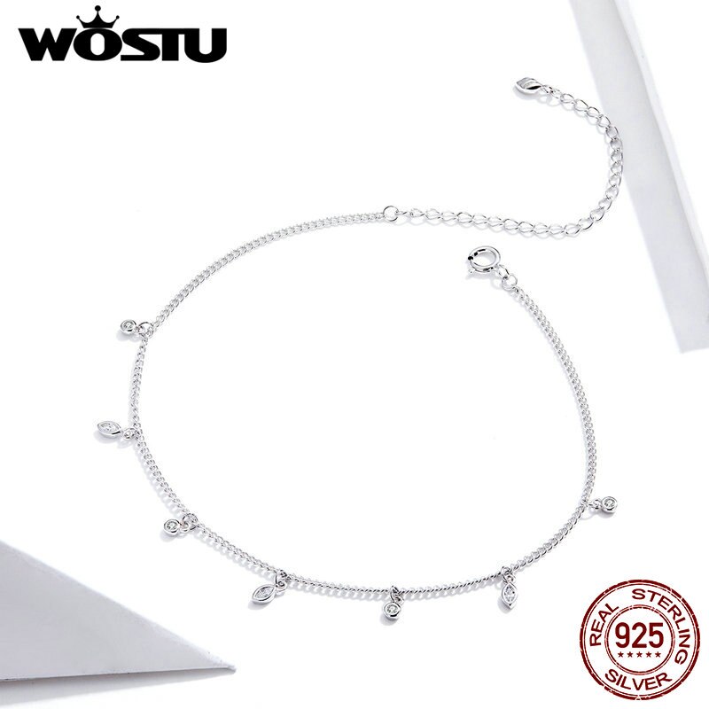 WOSTU Reine Echte 925 Sterling Silber Perlen Bordstein Kette Fußkettchen Für Frauen Mädchen Freund Fuß Schmuck Bein Armbinde Barfuß Tobillera