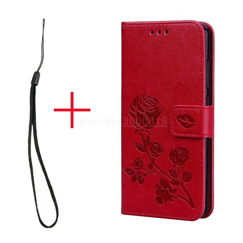 For Samsung A10 Case on Samsung A10 SM-A105FD Case Flip 6.2 Leather Wallet Book Flip Case for Samsung Galaxy A10 A 10 A105 Cover: MGH Red with Starp