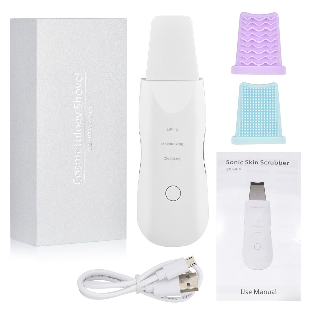 Ultrasonic Scrubber Deep Cleansing Face Scrubber Facial Cleansing Shovel Exfoliating Skin Scraper Peeling Beauty Instrument: white