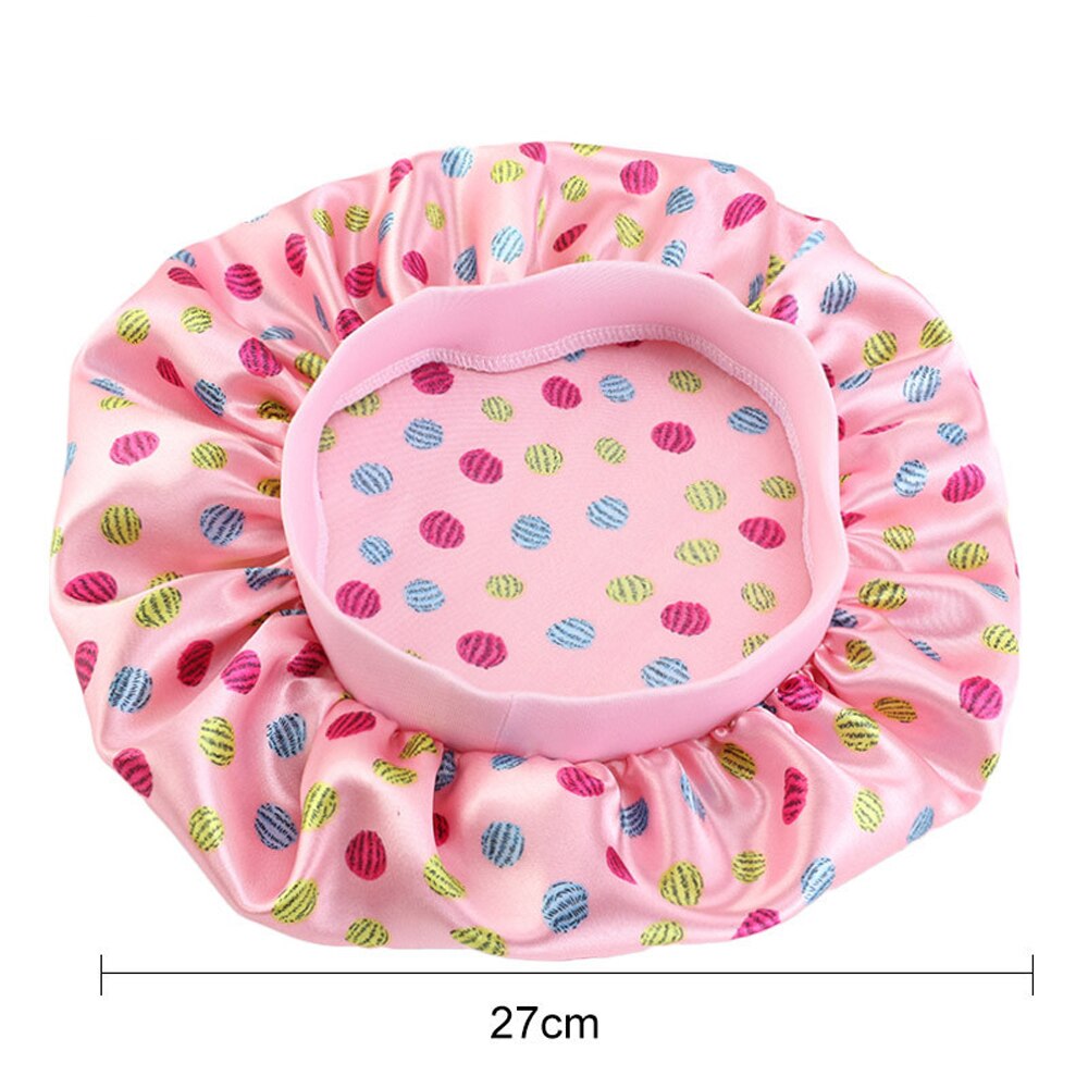 Cute Pattern Kids Satin Sleep Cap Bonnet Flower Printed Night Cap Turban Chemo Hat Girl's Wide Elastic Band Night Sleep Cap