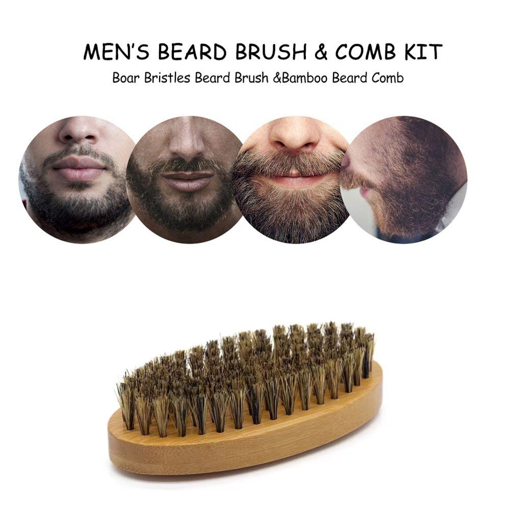 Mannen Scheerkwast Set Varkenshaar Draagbare Kapper Natuurlijke Baard Borstel Kam Schaar Voor Gezichtsreiniging Styling Tool