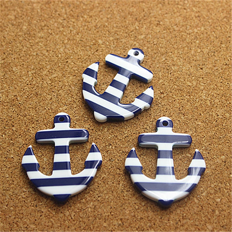 10 Stuks 33*28 Mm Streep Anker Nautical Sailor Resin Plaksteen Cabochon Voor Diy Sieraden/Craft Decoratie