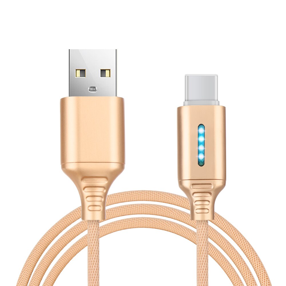 1PC 1m USB Charging Data Sync Nylon Cable Safety Protection Updated Auto Cut-off Disconnect Led Light USB Accessories: Type-C 	gold
