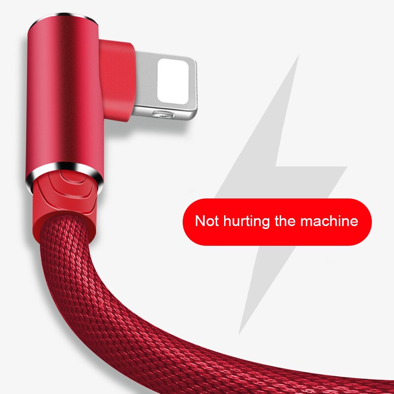 1m 2m 3m Fast USB Charger Cable For iPhone X XR Xs 11 Pro Max 6 6s 7 8 Plus 5s SE iPad Mobile Phone 90 Degree Charging Data Cord