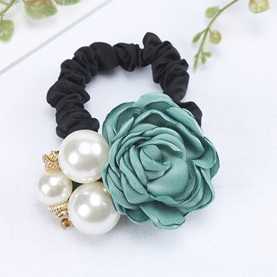 coréenne cheveux accessoires grande perle Rose fleur cheveux cravate camélia cheveux corde coiffe diamant-clouté élastique: green