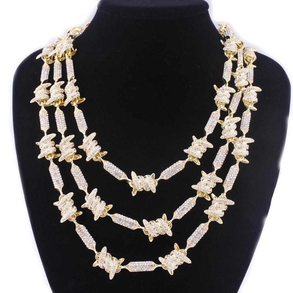 Gold silver color bone stick iced out hip hop chain bling horns brambles necklace men women link choker rapper jewelry