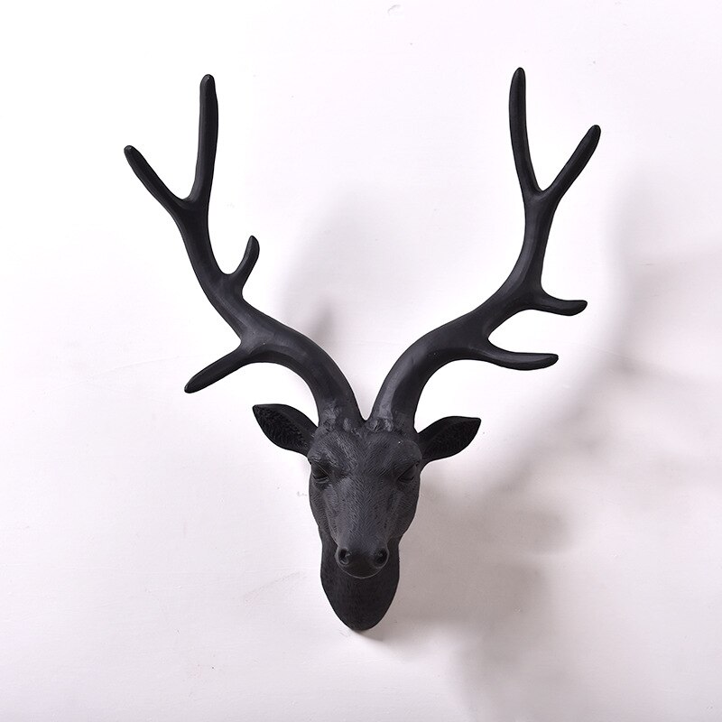 tête de cerf Animal décoration murale ornements résine artisanat Statue Sculpture salon chambre accessoires de décoration de la maison: Black