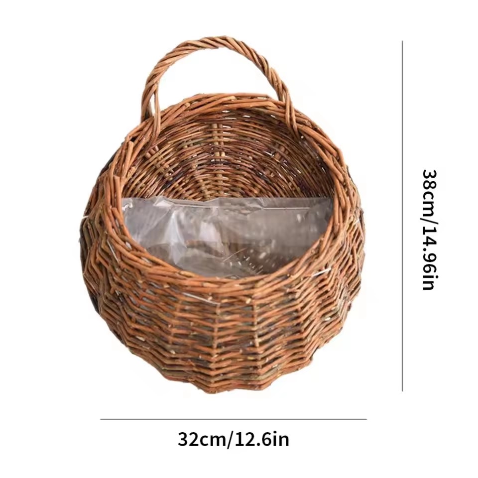 Hand Made Wicker Rattan Flower Planter Wall Hanging Wicker Rattam Basket Garden Vine Pot Plants Holder Garden Pots Wall Planter: Lavender