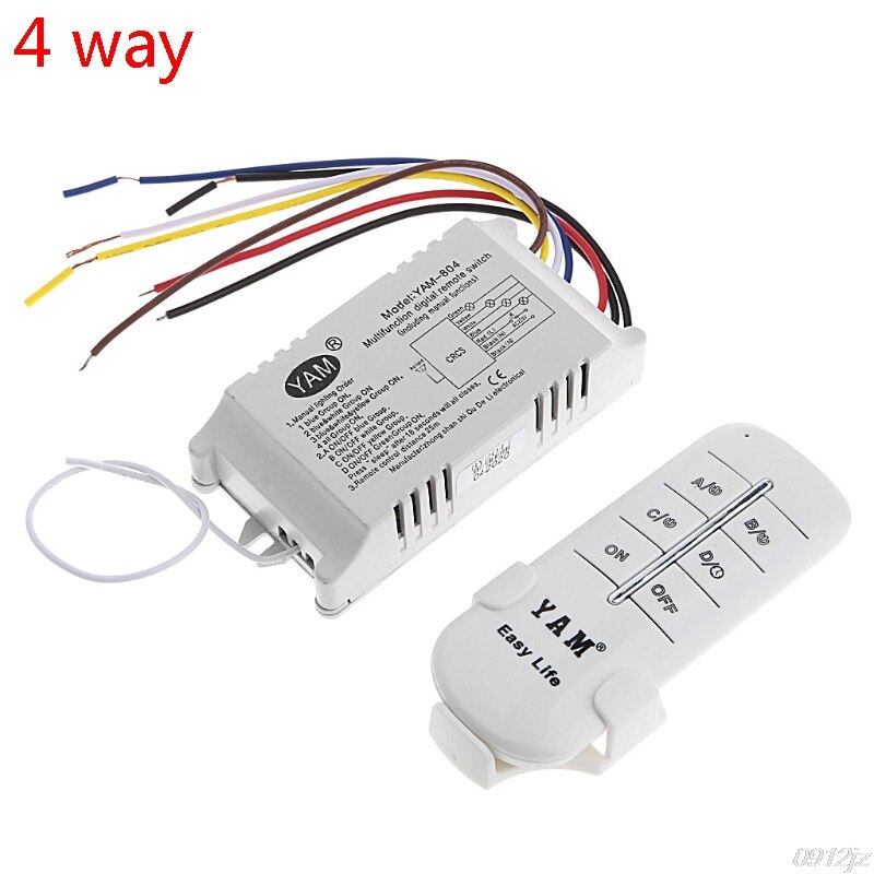Qiang-Lámpara de encendido/apagado inalámbrico, interruptor de Control remoto, receptor transmisor, 220V, 1/2/3/4 vías: 4