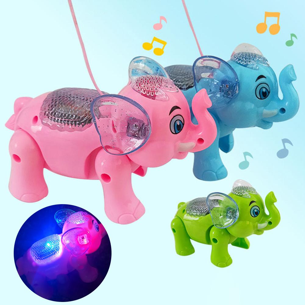 Grappig Elektrische Wandelen Knipperende Led Olifant Dier Met Muziek Leash Kids Speelgoed