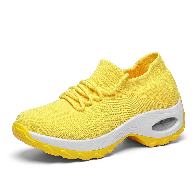 Spring Autumn Women Cushion Sneakers Shoes Sports Running Platform Sneakers for Women Yellow breathable Mesh Socks Boots 42: Yellow / 36