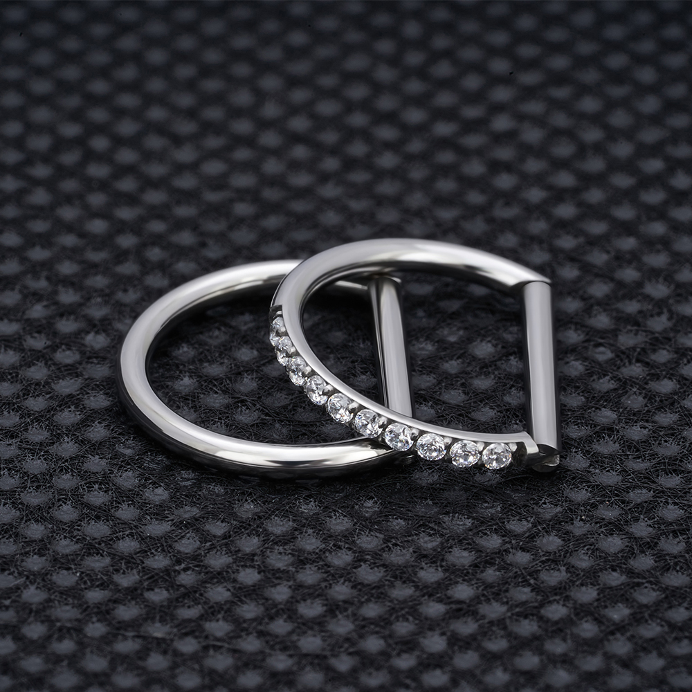 ASTM F-136 anneau de nez en titane Daith coeur boucle d'oreille cerceau Cartilage Tragus D forme Helix anneaux articulé Segment cerceau avec CZ clair
