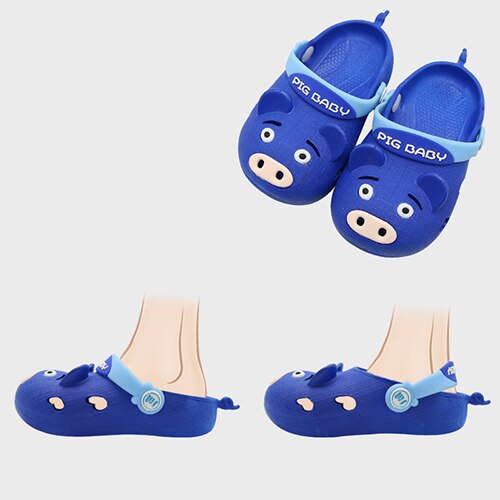 2 in 1 baby sandalen slippers cartoon varken vorm holle sandalen antislip zachte lichtgewicht kinder zomerschoenen: Blauw / 3