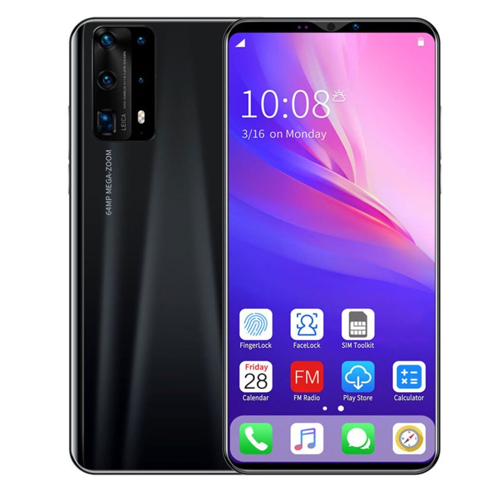 Dual-Core P40 Pro Smartphone 5.8 Inch Scherm Smartphone 512M + 4G Android Smartphone 3D Glas Vergulde achterkant Zwart