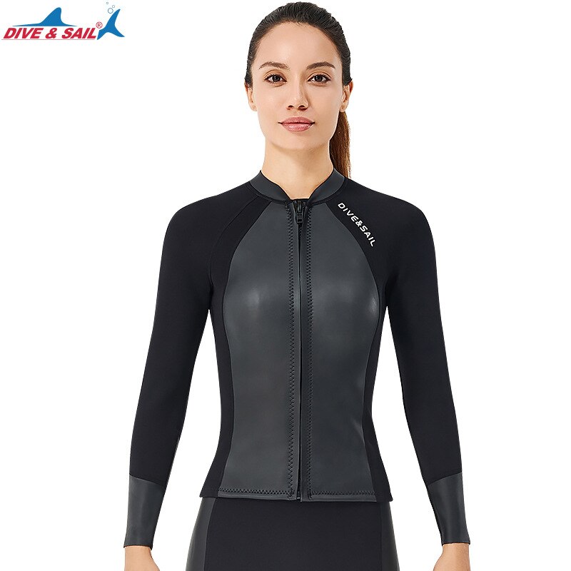 DIVE&amp;SAIL 2MM Leather Neoprene Diving Suit Men&#39;s Split Warm Snorkeling Wetsuit Pants Female Plus Size Cold-proof Surfing Suit: Woman tops / XXL