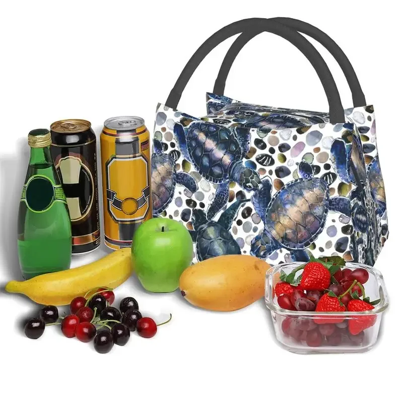 Funny Sea Turtles Insulated Lunch Bag for School Office Watercolor Sea Animal Waterproof Thermal Cooler Bento Box Women