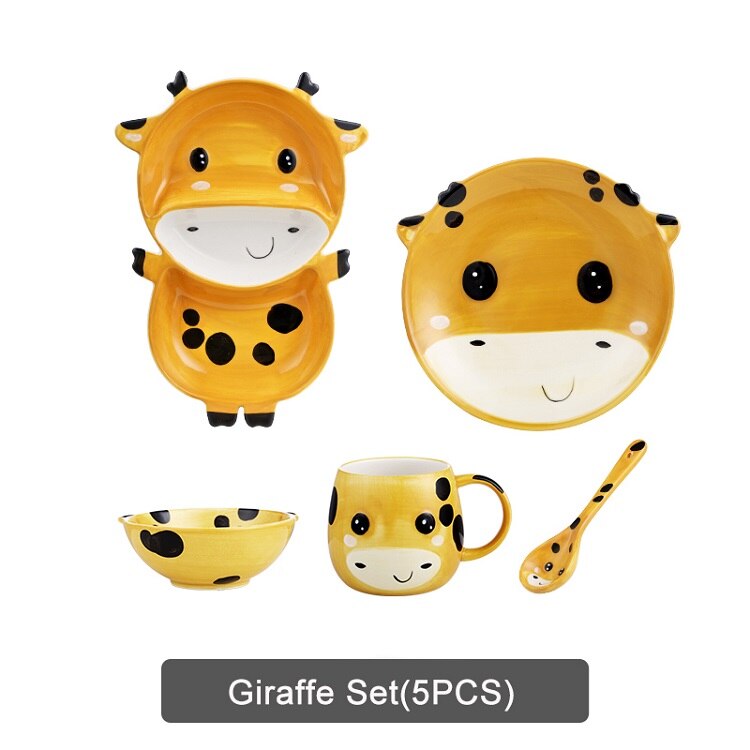 Children's Plate Set Of Rabbite Giraffe Baby Plate Dishes Ceramic Dineerware Set For Kids Bowl Plate Children's Cutlery: Giraffe Set