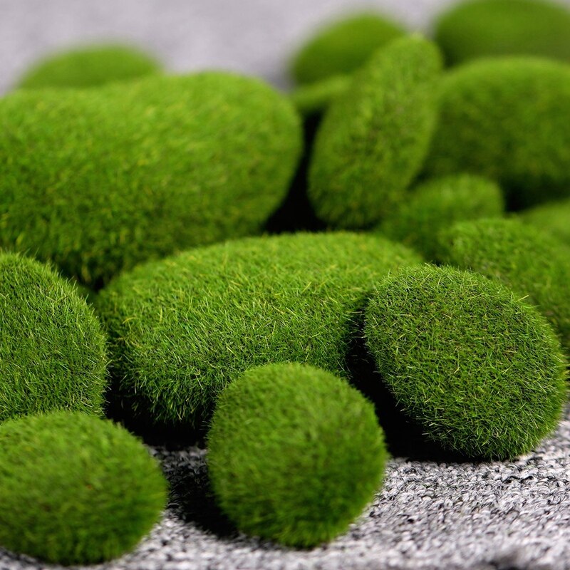 Piedras de musgo artificiales decorativas, piedras de cobertura de musgo verde de imitación, 20 unidades, 2 tamaños