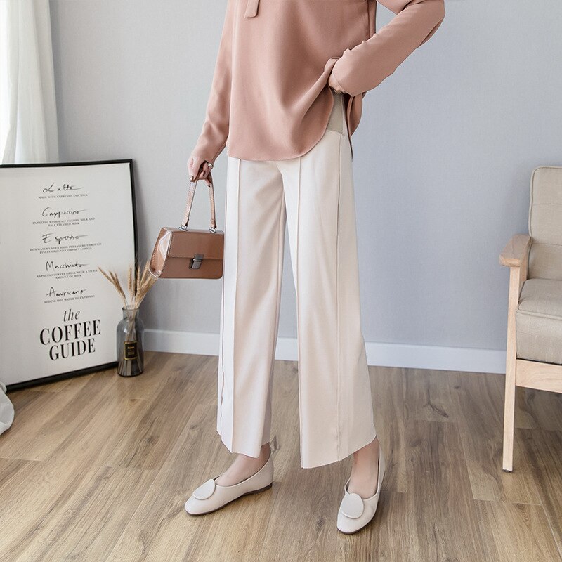 Length Thin Wide Leg Maternity Pants Elastic Waist Belly Trousers Clothes for Pregnant Women Formal Work Pregnancy