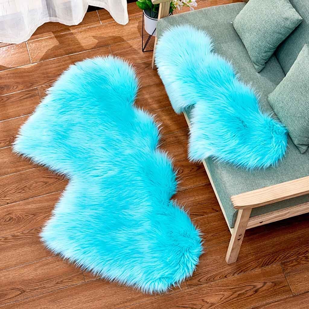 Amour coeur laine fourrure artificielle peau de mouton poilue tapis chambre salon décor rose bleu tapis de sol doux Shaggy tapis: LB / 60 x 120cm