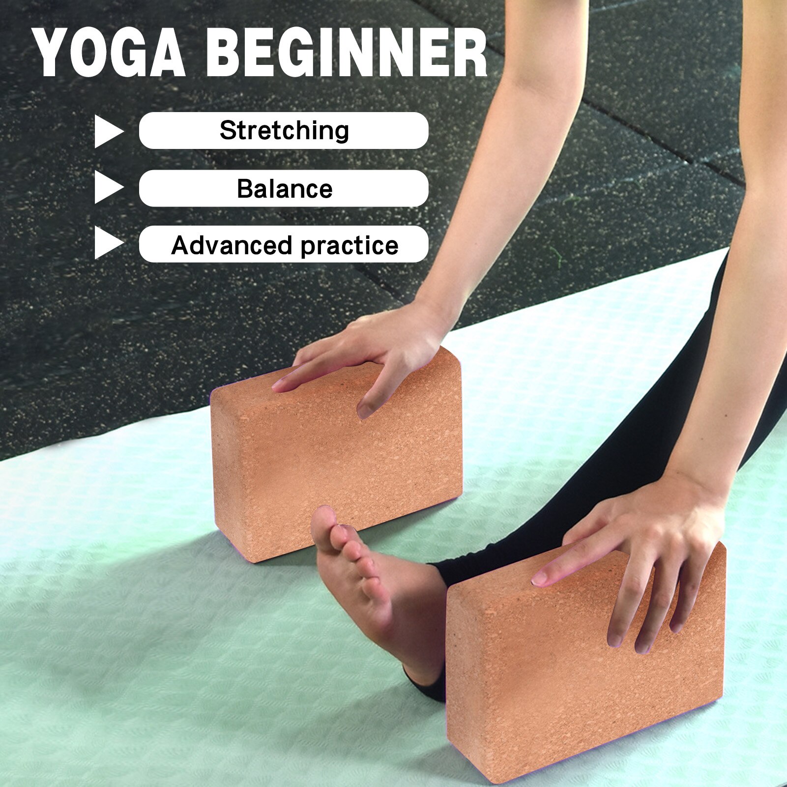 Yoga Blocks Cork Brick Non-Slip High Density Wood Improve Strength Enhance Stability Balance for Yoga Pilates Fitness Home Gym