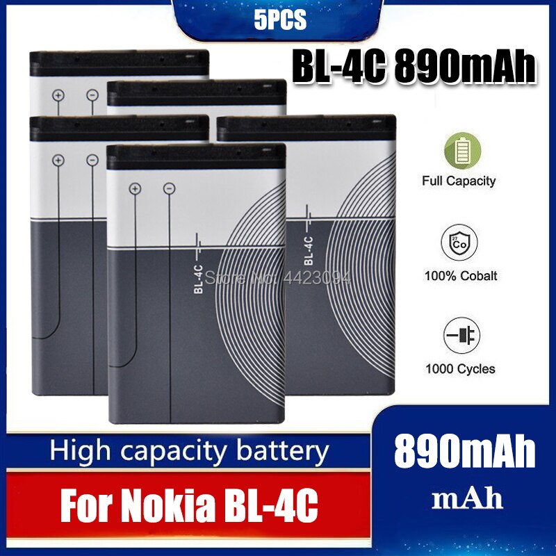 890mAh BL 4C BL-4C batería para Nokia 6100, 6125, 6136, 6170, 6300, 7705, 7200, 7270, 8208 de la batería BL4C: 5pcs