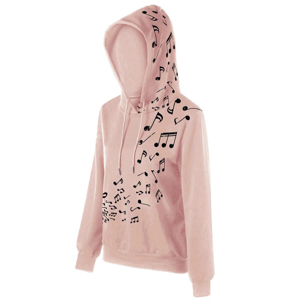 Women's Loose Hoodies Long Sleeve Sweatshirt Musical Note Printing Hoodie Pullover Winter Warm Sport Casual Sweater Tops