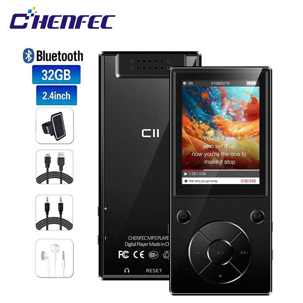 Mp3 spelare bluetooth inbyggd högtalare 2.4 tums skärm hifi musikspelare med fm-radio, röstinspelare, suppoer sd up  to 128gb