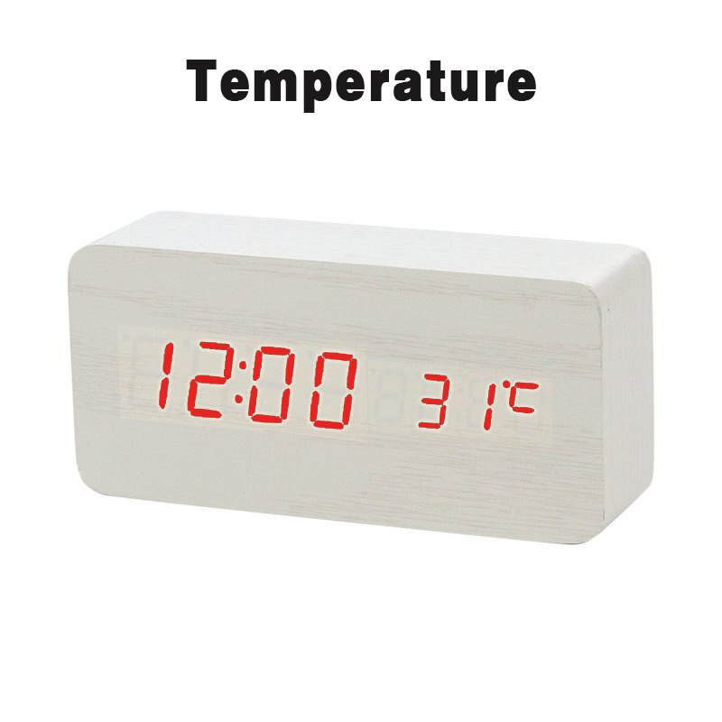 LED en bois réveil montre Table commande vocale numérique bois Despertador électronique bureau USB/AAA alimenté horloges Table horlog: L17