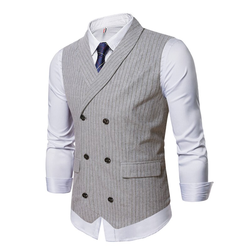 Chalecos a rayas de para hombre, traje informal de negocios ajustado con doble botonadura, primavera y otoño,: Light Grey / L