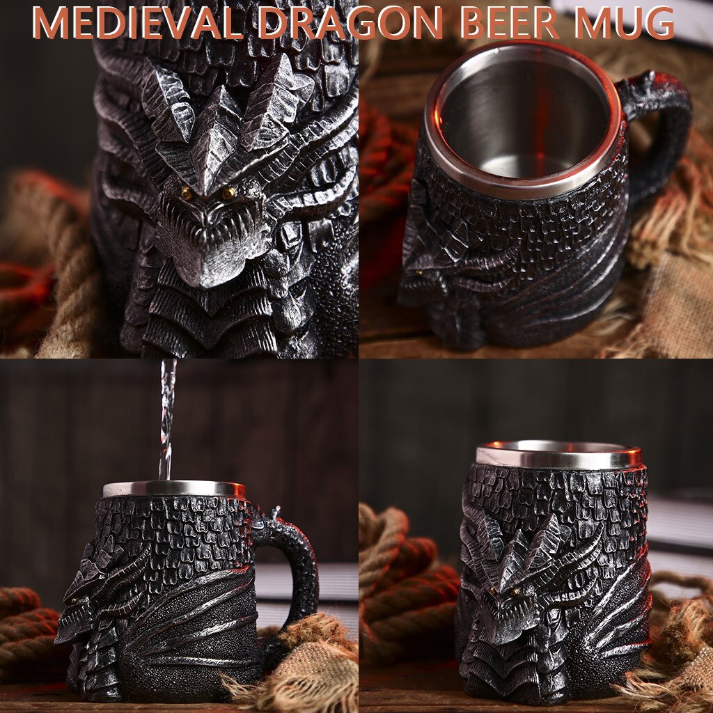 M edieval dragon rustfrit stål kaffe øl kop til drage samler dekoration: Default Title