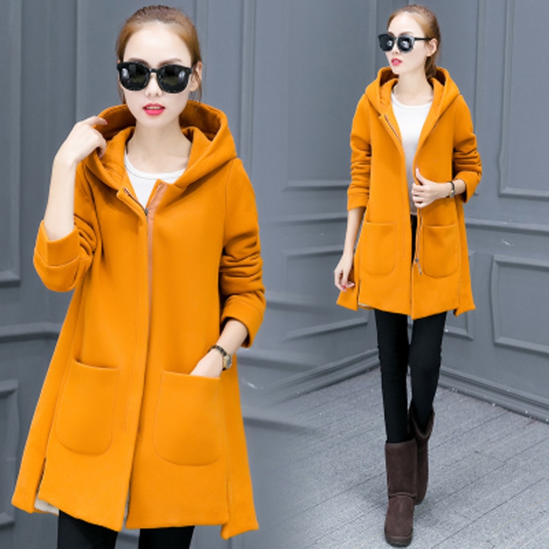 RICORIT vrouwen Hooded Wollen Jas Lange Mouwen Jassen Bovenkleding Vrouwelijke Bulk Dunne Hoodies Jassen
