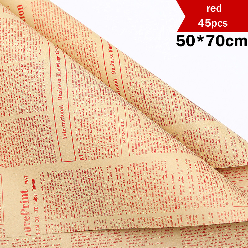 Papel de envoltorio de flores, Material de papel Kraft Retro de periódico inglés, ramo Floral, flor de embalaje: red 45pcs