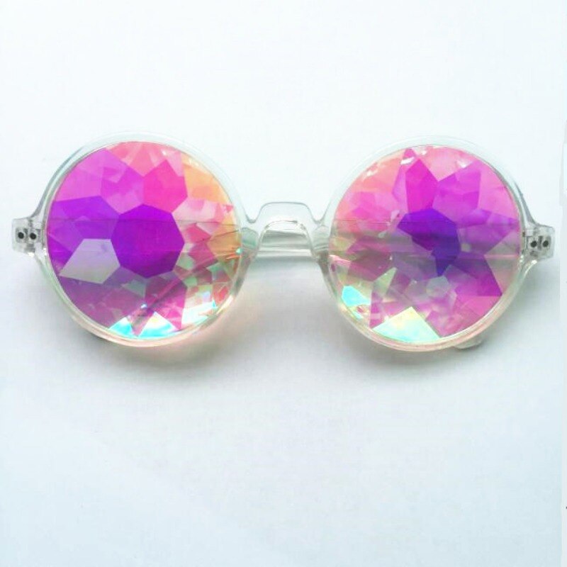 Round Kaleidoscope Glasses Rainbow Prism Sunglasses Party Rave Dancing Glasses: Transparent color
