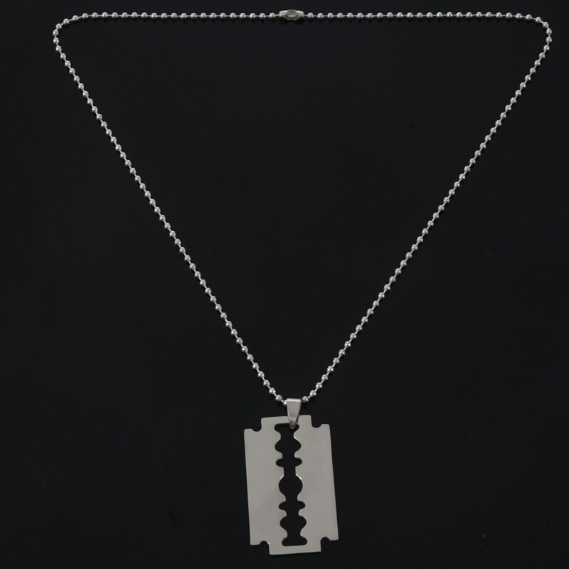Collar de cadena con colgante de hoja de afeitar de acero inoxidable para hombre, plateado