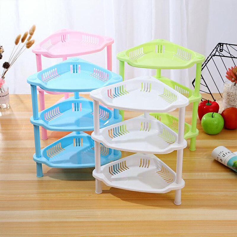 3/4 Layer Assemble Plastic Kitchen Storage Rack Bathroom Organizer Shelf Square Triangle Corner Holder Shelf Stackable
