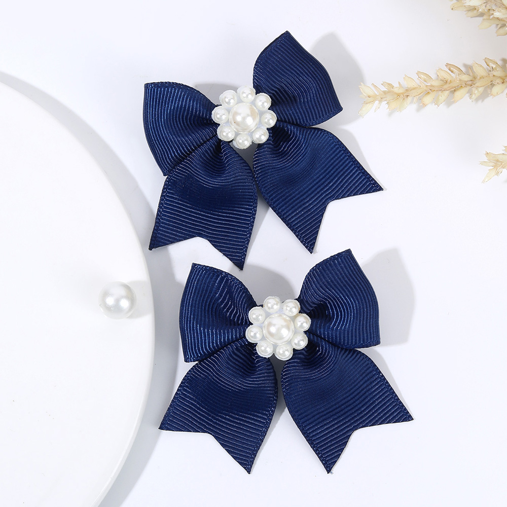 Ncmama, pinzas para el pelo con perlas azul oscuro para niñas, horquilla con lazo de cinta sólida, pasadores para niños, horquillas, accesorios para el cabello de Boutique: Gris