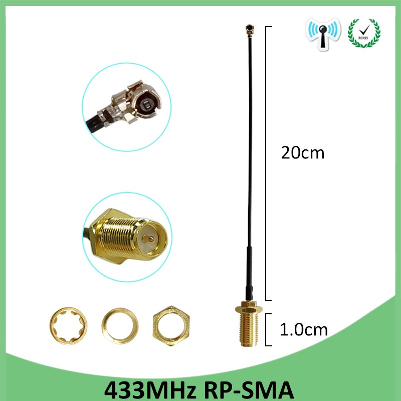 2 uds. lora de antena de 433 Mhz, 3dbi GSM 433 mhz, conector de RP-SMA, antena Lorawan de goma IPX a SMA, Cable de extensión macho