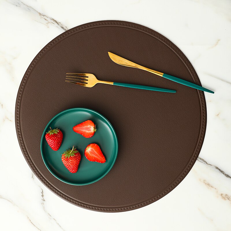1Pc Ronde/Rechthoekige Faux Lederen Placemat Waterdicht Olie-Proof Warmte-Isolerende Tafel Mat Hotel Restaurant Tafel pu Placemat: Coffee 01