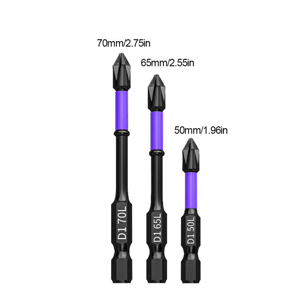 D1 Anti-Slip and Shock-Proof Screwdriver Bit Set High Hardness Strong Magnetic Impact Cross Drill Bit Set 25/50/65/70/90/150mm P: Blue